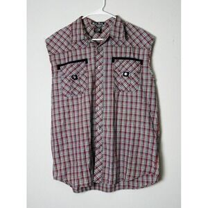 BARE FOX 26 SLEEVELESS XL PLAID‎ BUTTON DOWN SHIRT Cowboy Outdoorsy Casual